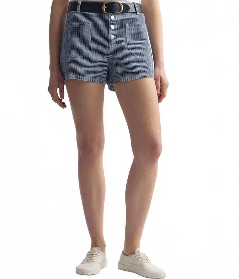 NEW NILI LOTAN harley striped shorts in indigo stripe rinse